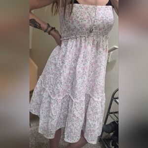 Altar'd State Pink and White Smocked Dress